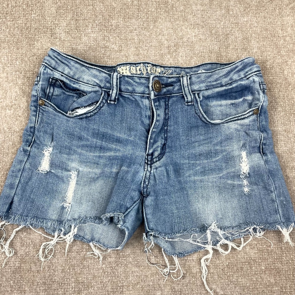 Machine Pour Neuf Mode Shorts Womens 7 Blue Denim Stretch Low Rise Distressed